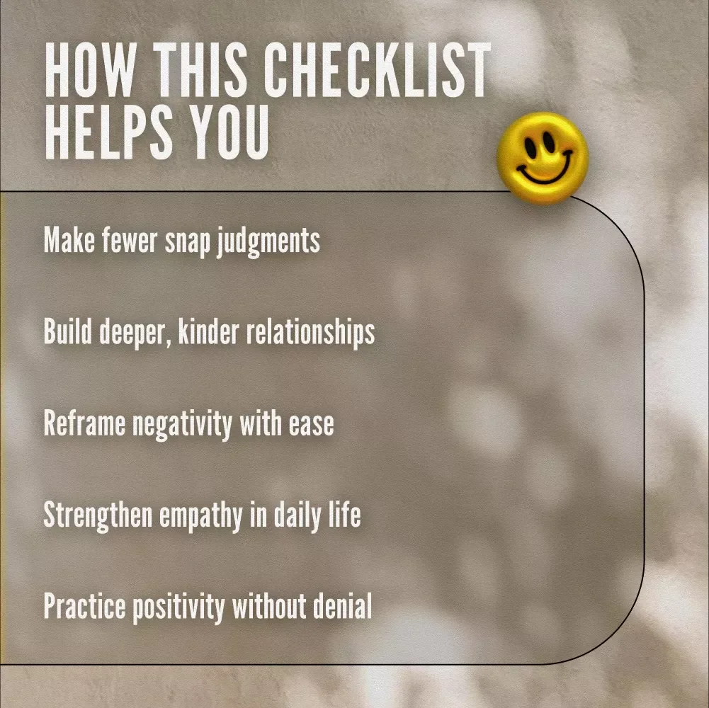 The Bright Side Blueprint: Your Quick Checklist to Thinking Positive About Others | Digital Guide to How to Think Positive About Others, Positivity Mindset Printable, Mental Wellness Tool