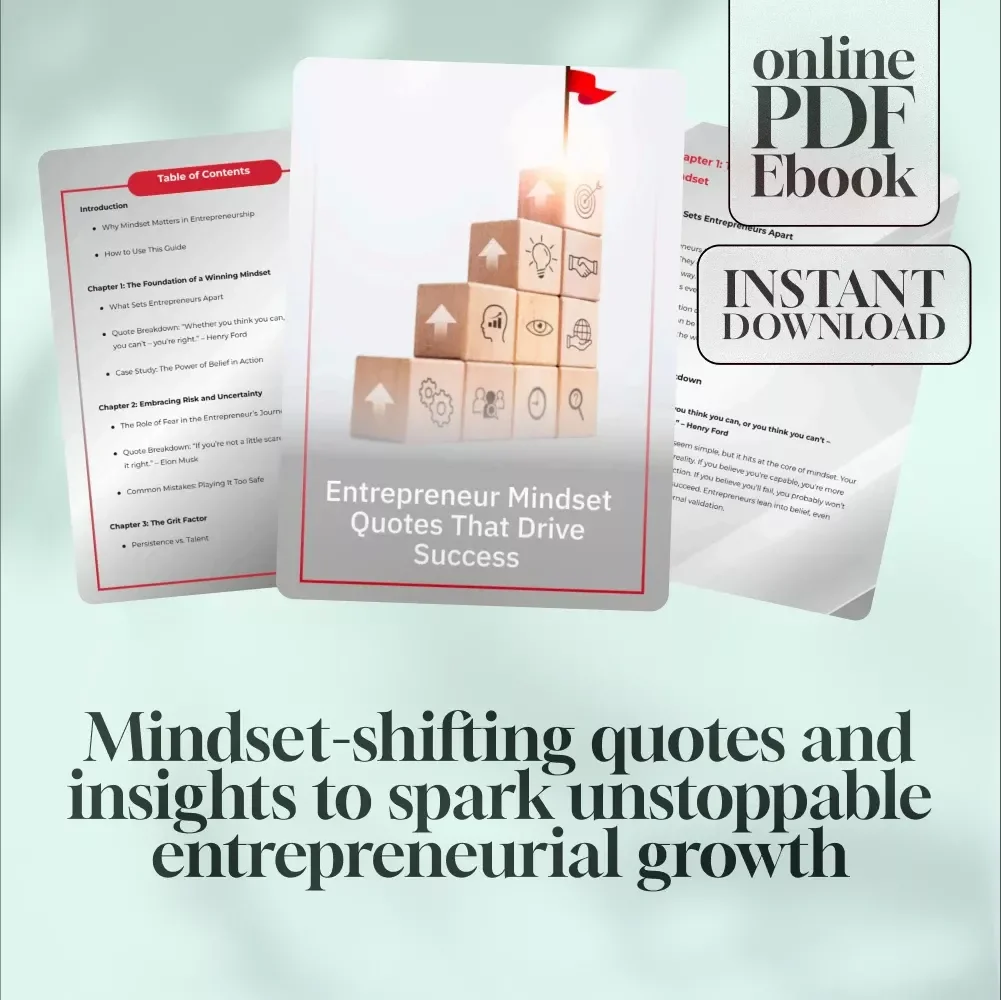 Entrepreneur Mindset Quotes That Drive Success – Motivational eBook for Entrepreneurs | Entrepreneur Mindset Quotes Digital Download
