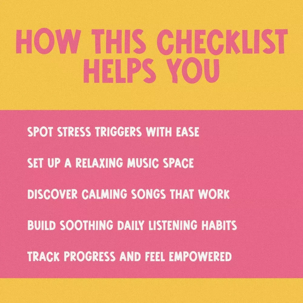 Your Music Therapy for Stress Relief Checklist – Digital Download for Music Therapy for Stress Reduction & Relaxation Self-Care