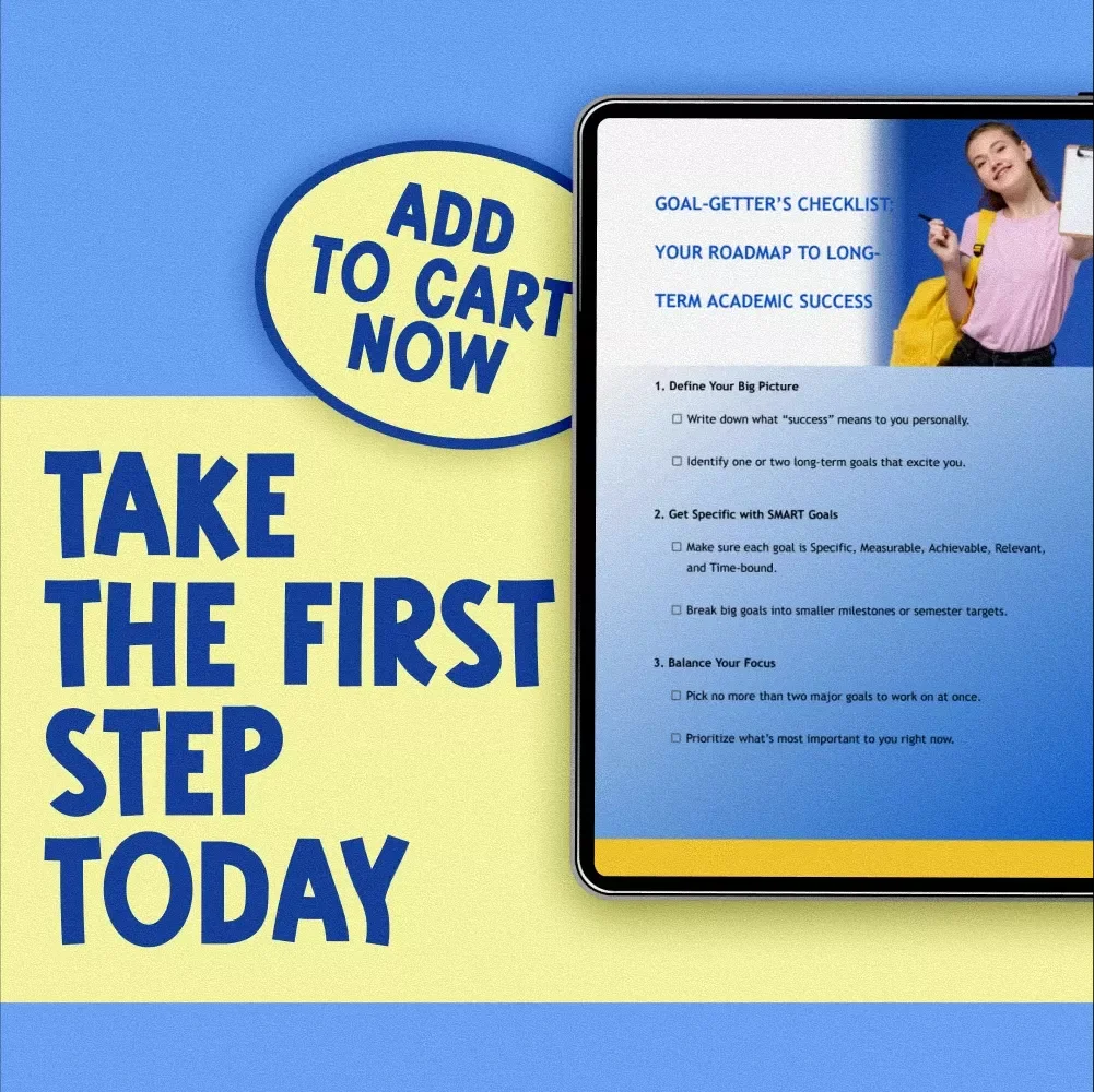 Goal-Getter’s Checklist: Your Roadmap to Long-Term Academic Success | SMART Goals Planner & Examples of Long Term Goals for Students | Academic Success Digital Download