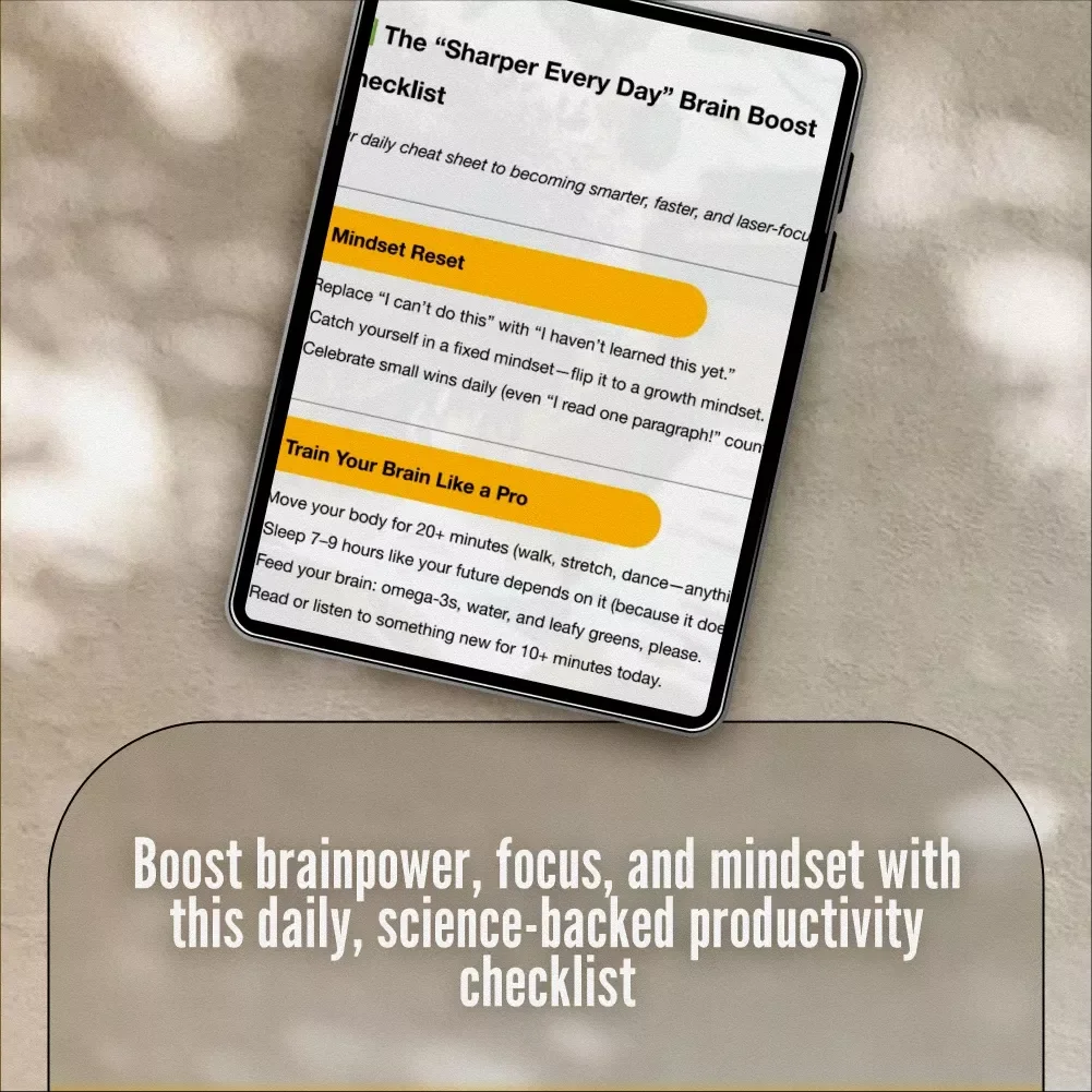 The “Sharper Every Day” Brain Boost Checklist – How to Become Smarter and More Focused | Daily Mindset, Focus & Productivity Printable