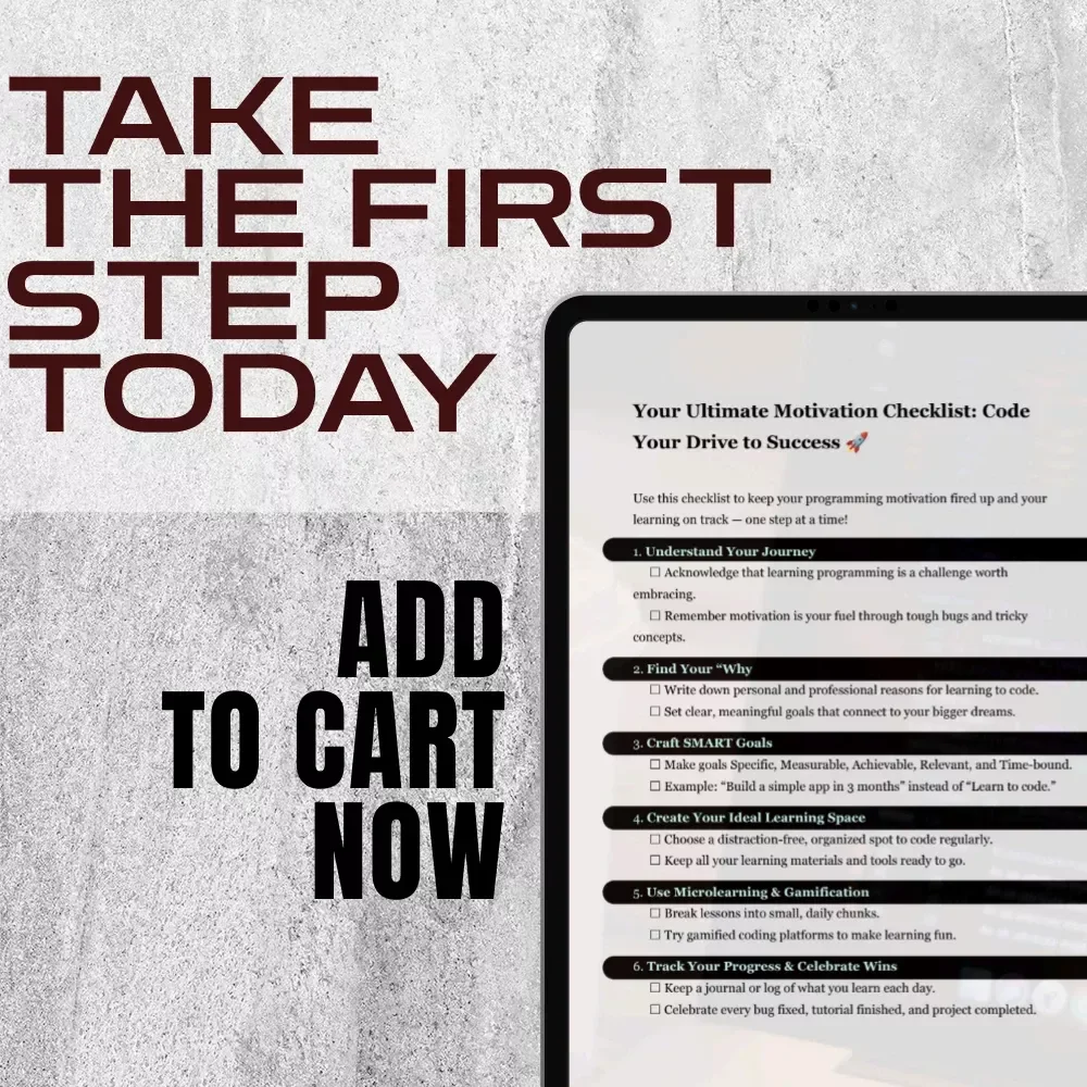 Your Ultimate Motivation Checklist: Code Your Drive to Success | How to Get Motivated to Learn Programming | Digital Download for Aspiring Coders