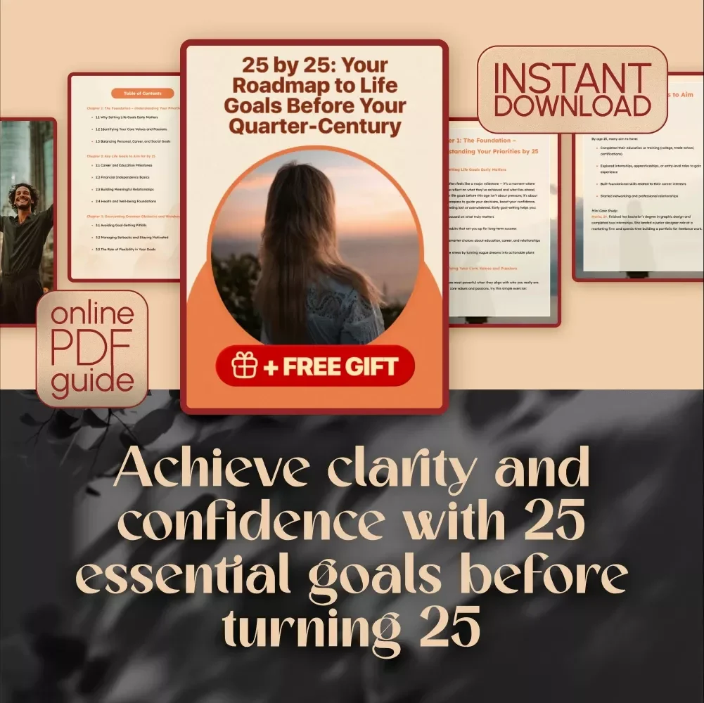 25 by 25: Your Roadmap to Life Goals Before Your Quarter-Century – Life Goals by Age 25 Guide, Digital Download, Personal Growth eBook, Goal Setting Checklist
