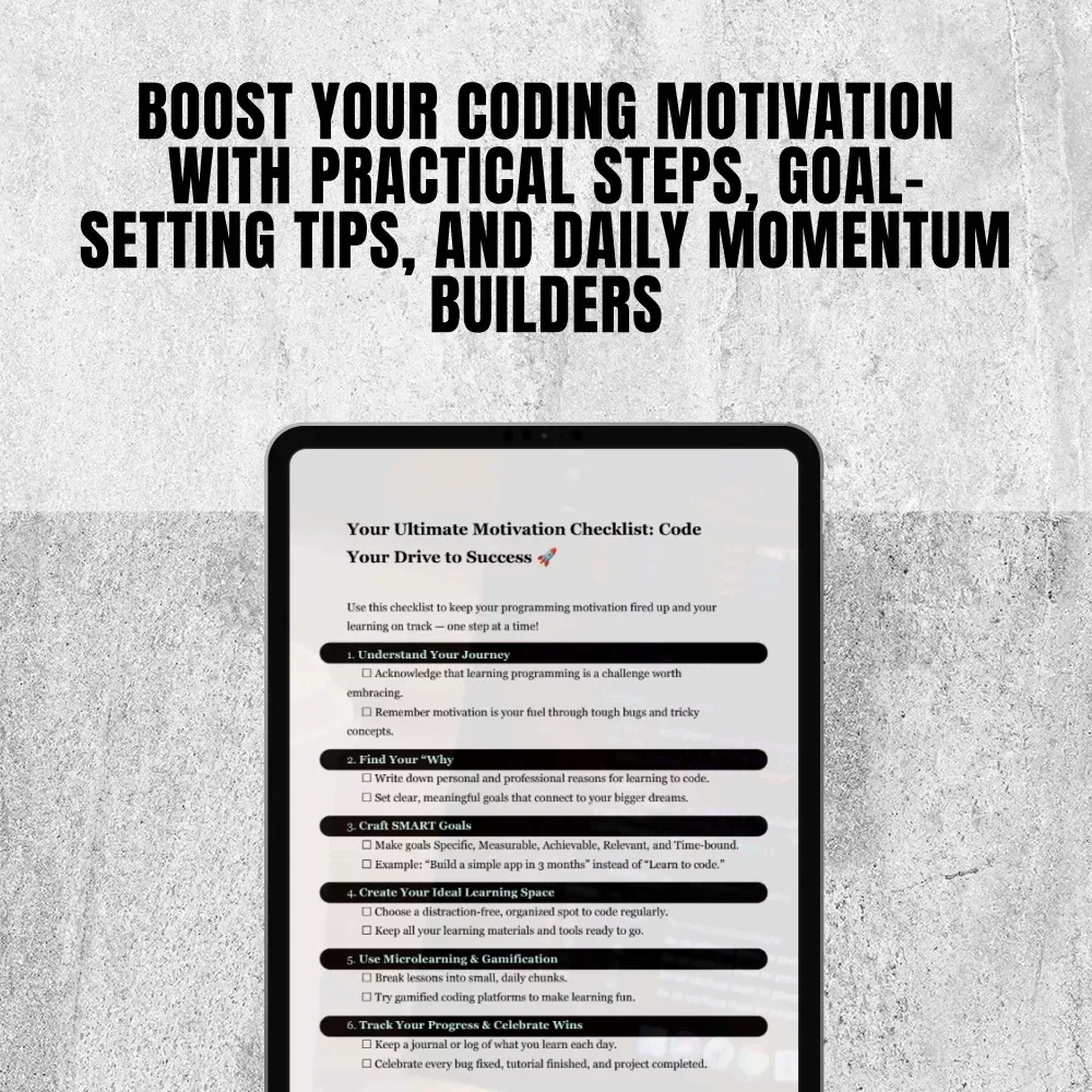 Your Ultimate Motivation Checklist: Code Your Drive to Success | How to Get Motivated to Learn Programming | Digital Download for Aspiring Coders