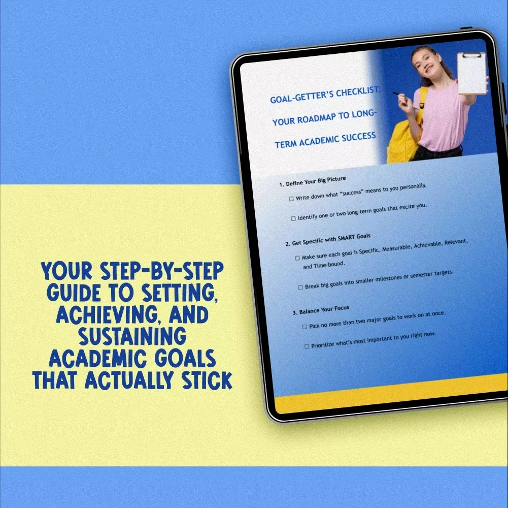Goal-Getter’s Checklist: Your Roadmap to Long-Term Academic Success | SMART Goals Planner & Examples of Long Term Goals for Students | Academic Success Digital Download