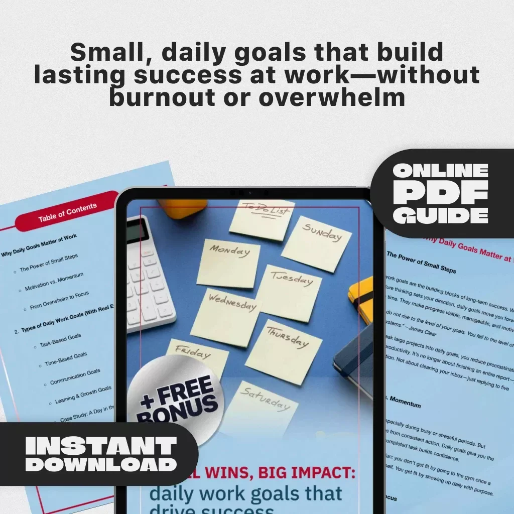 Small Wins, Big Impact: Daily Work Goals That Drive Success | Productivity Guide + Daily Work Goals Examples | Digital Download PDF