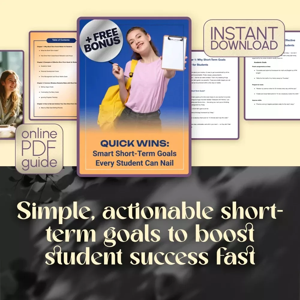 Quick Wins: Smart Short-Term Goals Every Student Can Nail – Digital Guide with Examples of Short Term Goals for Students, Study Motivation Planner PDF