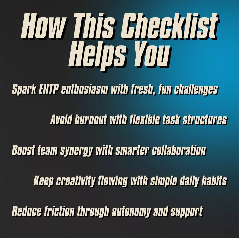 Checklist: How to Motivate Your ENTP Team Member – Printable PDF Guide | Digital Download for Managers, Leaders, and HR | How to Motivate ENTP Personality Type