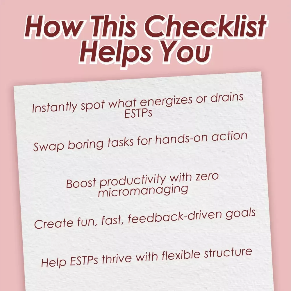 ESTP Energy Boost Checklist | How to Motivate ESTP Personality | Digital Download PDF