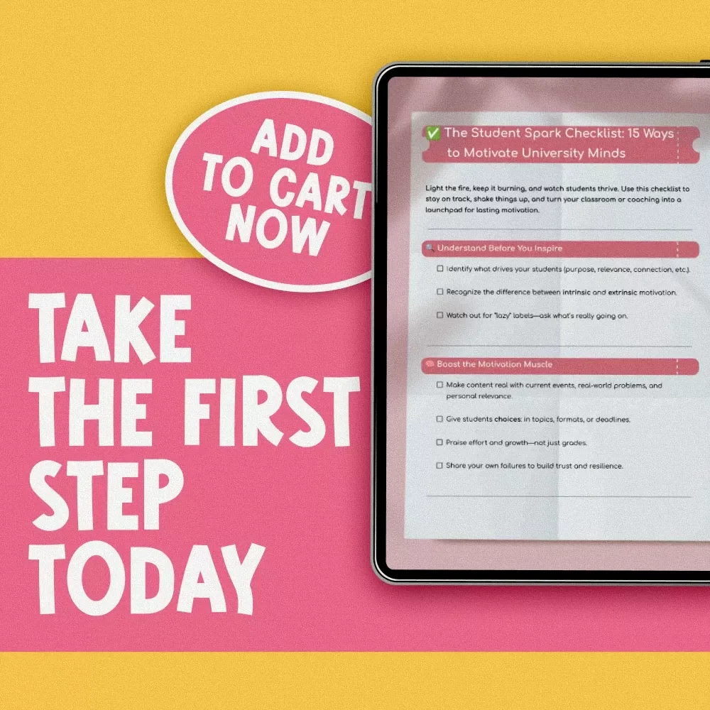 The Student Spark Checklist: 15 Ways to Motivate University Minds | Digital Download for How to Motivate University Students, eBook PDF for Teachers & Professors