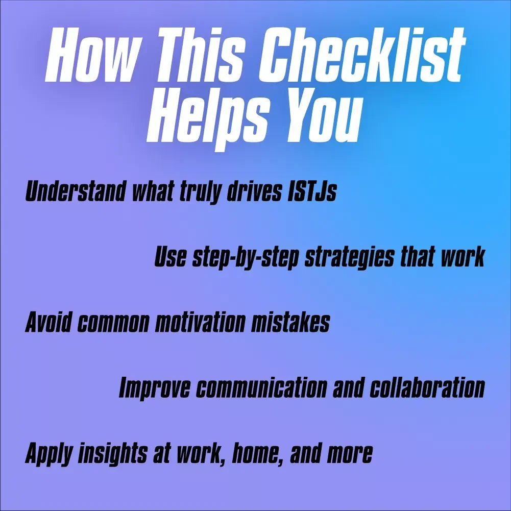 ISTJ Motivation Playbook: The Ultimate Checklist to Power Up a Practical Mind | How to Motivate ISTJ | Personality Type Digital Download