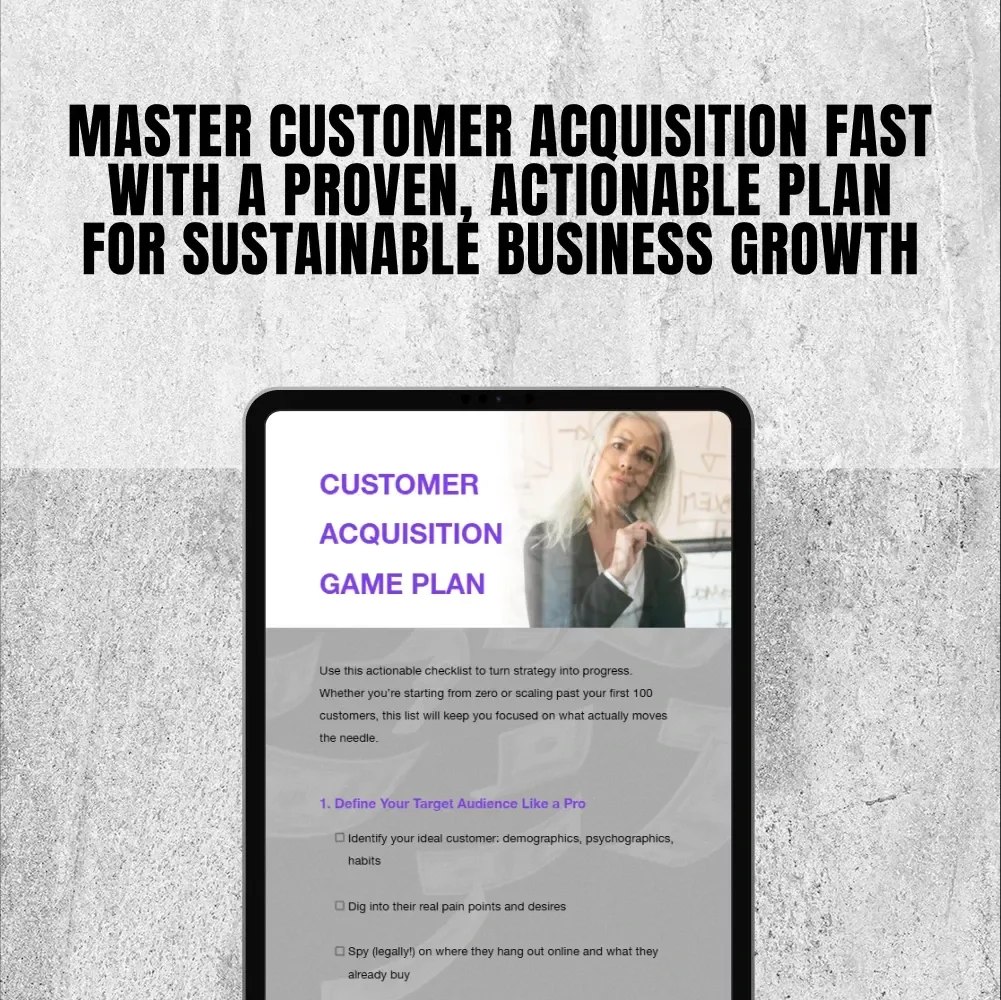 Customer Acquisition Game Plan Checklist for Startups – Digital Download Guide for Customer Growth Strategy