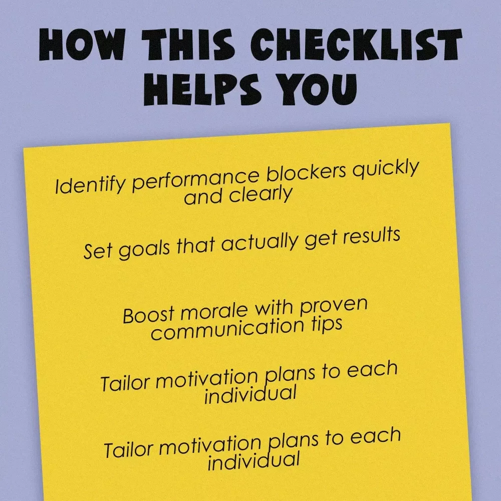 Checklist: Ignite Motivation — Your Step-by-Step Guide to Energizing Low Performers | How to Motivate Low Performers | Team Performance Boost Guide (Digital Download)