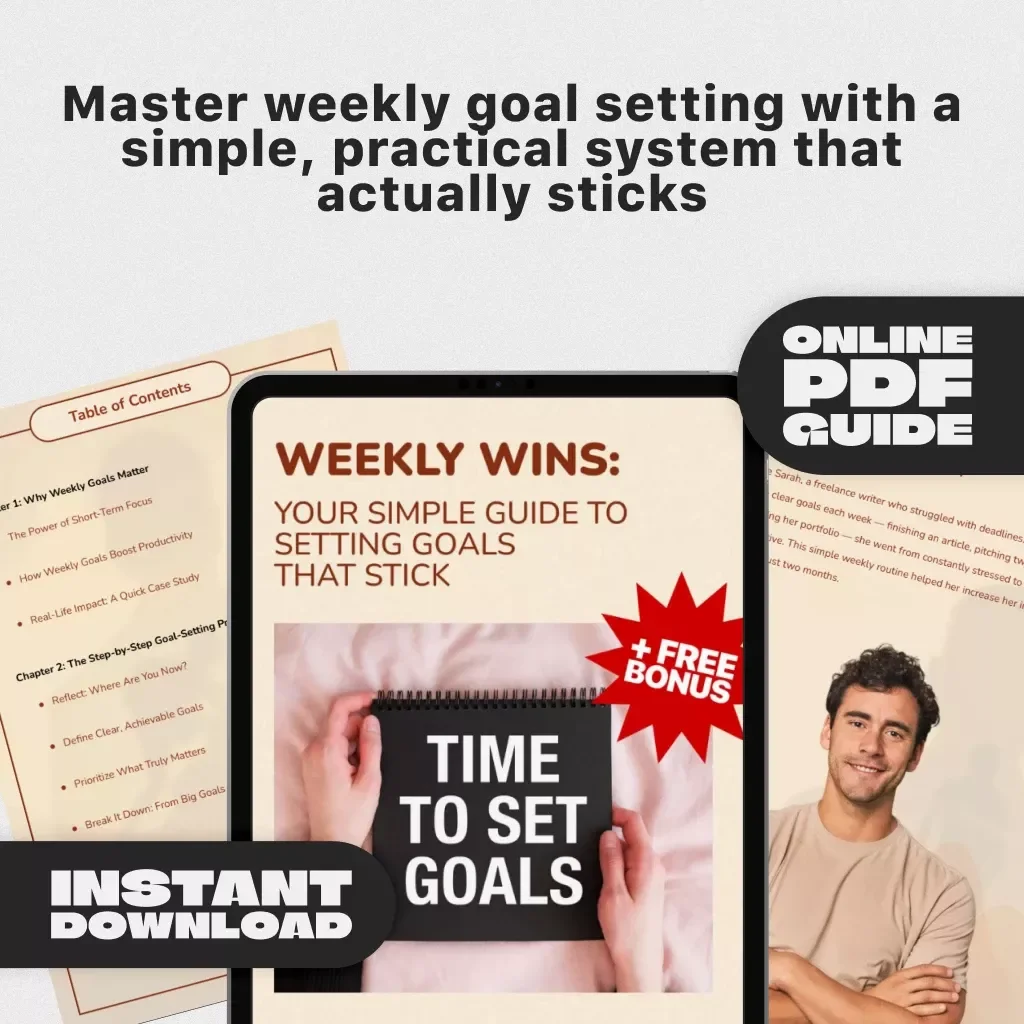 Weekly Wins: Your Simple Guide to Setting Goals That Stick | Digital Guide for How to Set Goals for the Week | Weekly Goal Setting Checklist & eBook