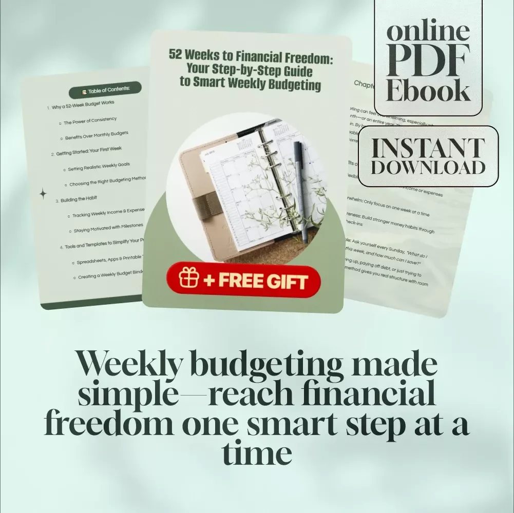 52 Weeks to Financial Freedom: Your Step-by-Step Guide to Smart Weekly Budgeting | 52 Week Budget eBook, Digital Download, Weekly Budget Planner PDF