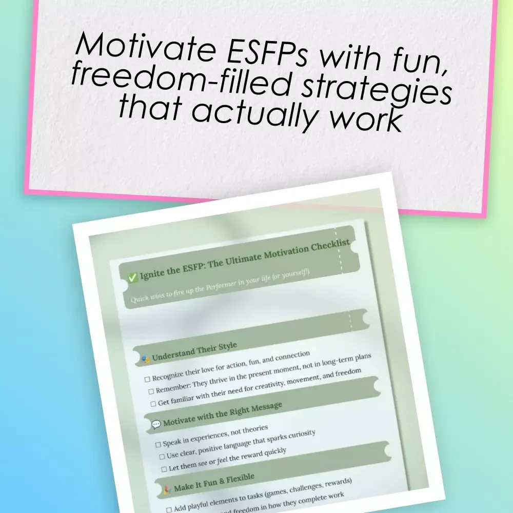 Ignite the ESFP: The Ultimate Motivation Checklist | How to Motivate ESFP Personality | Digital Download Checklist for ESFPs
