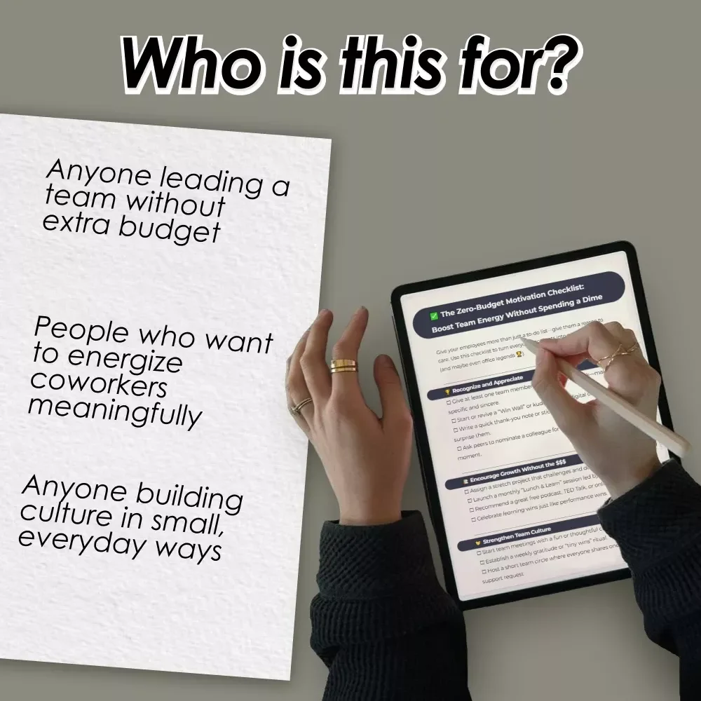 The Zero-Budget Motivation Checklist: Boost Team Energy Without Spending a Dime | How to Motivate Employees Without Spending Money | Team Culture & Recognition Printable