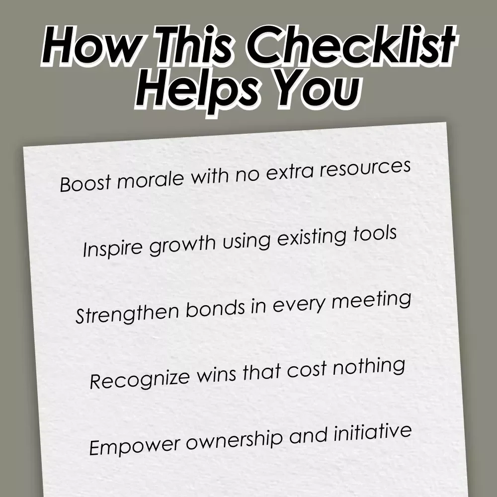 The Zero-Budget Motivation Checklist: Boost Team Energy Without Spending a Dime | How to Motivate Employees Without Spending Money | Team Culture & Recognition Printable