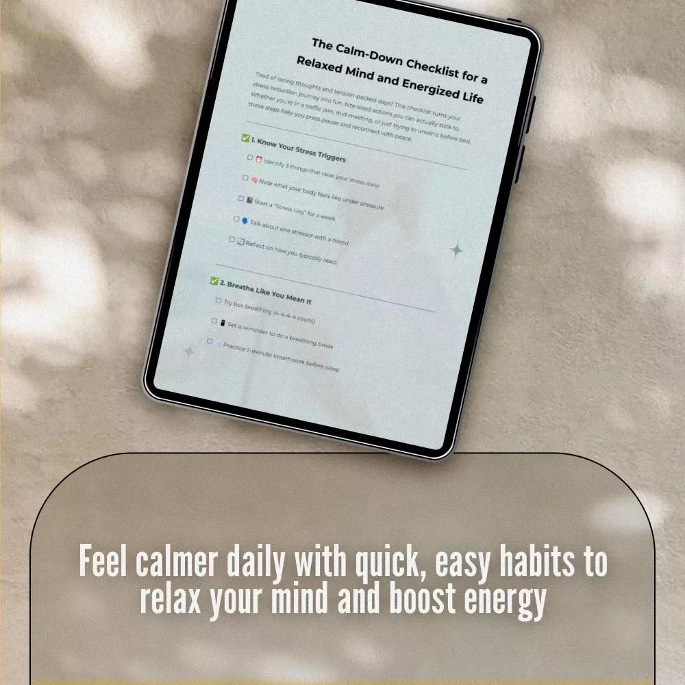 The Calm-Down Checklist for a Relaxed Mind and Energized Life | Printable Ways to Relax Your Mind | Digital Self-Care Mental Health Download
