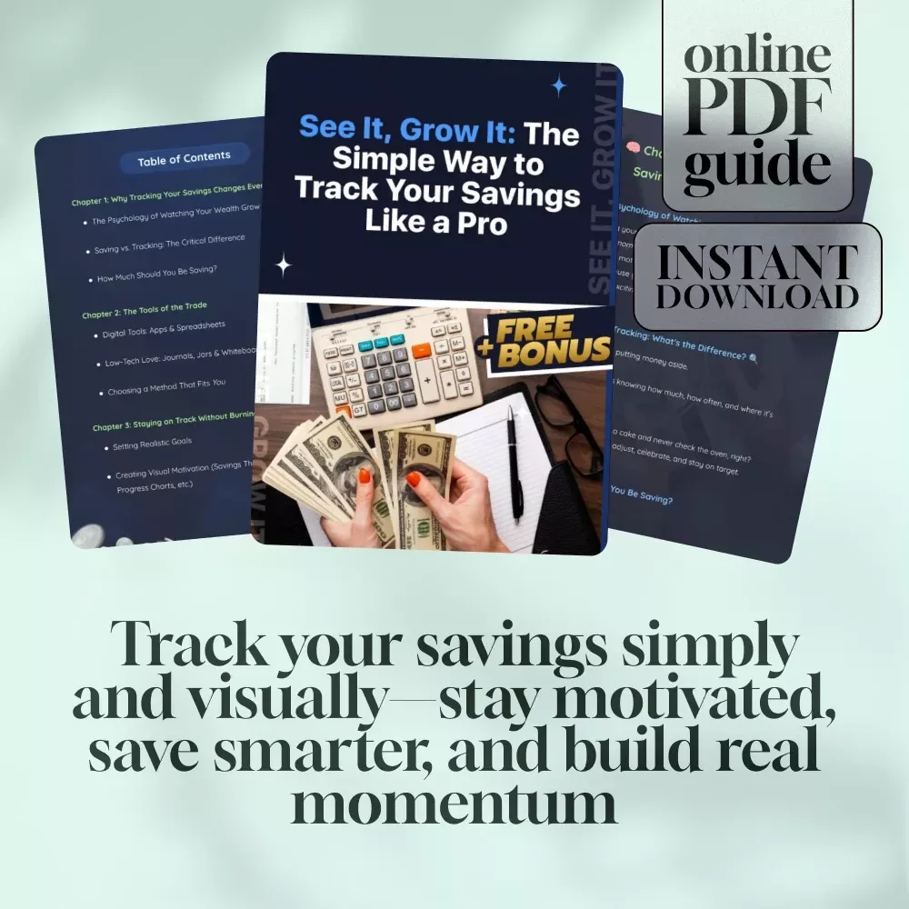 See It, Grow It: The Simple Way to Track Your Savings Like a Pro | How to Track Savings eBook, Digital Guide, Financial Planning PDF, Budgeting Tracker