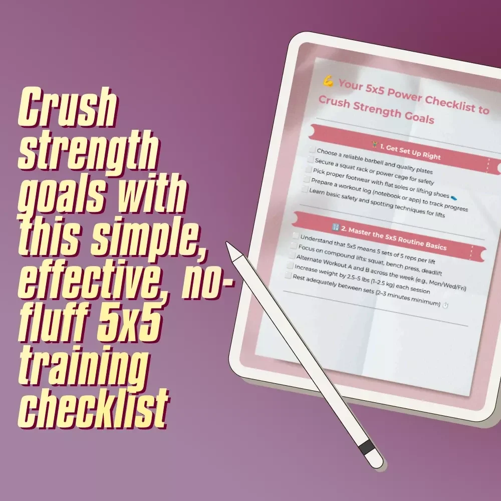 Your 5x5 Power Checklist to Crush Strength Goals | 5x5 Workout Routine | Strength Training Digital Download