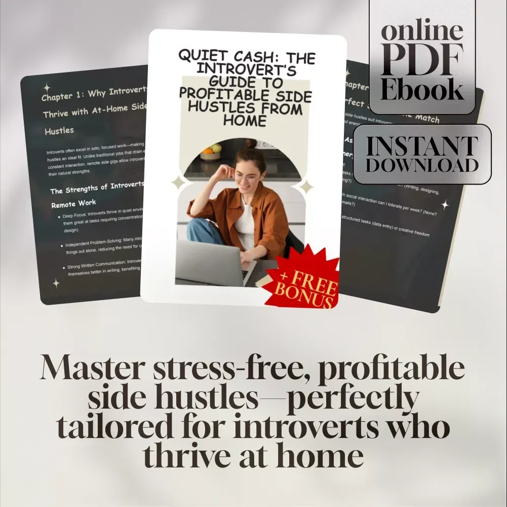 Quiet Cash: The Introvert’s Guide to Profitable Side Hustles from Home | Side Hustles for Introverts at Home eBook | Digital Download
