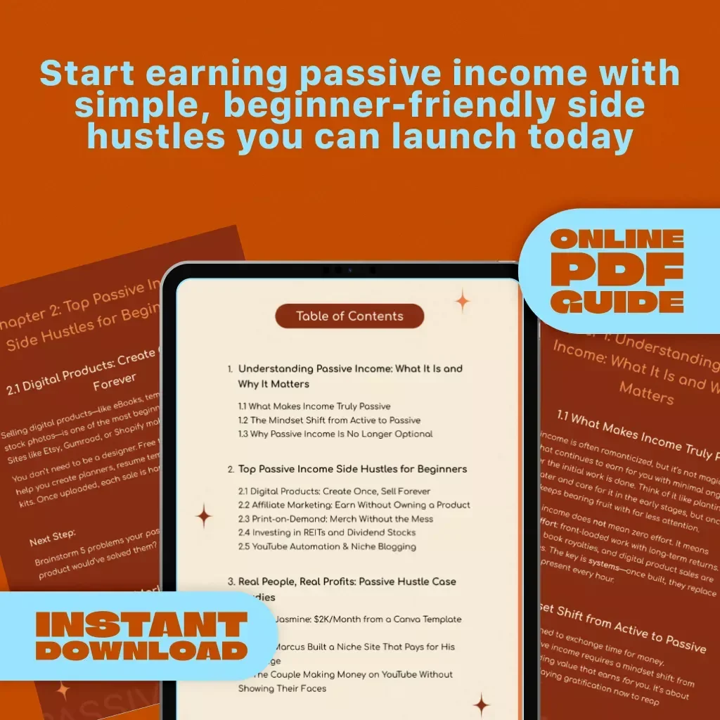 Earn While You Sleep: A Beginner’s Guide to Passive Income Side Hustles | Digital Download | Passive Income Side Hustle Ideas for Beginners