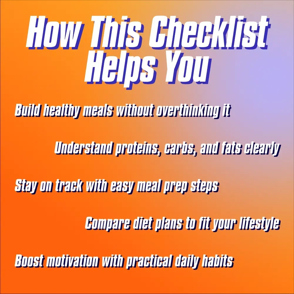 Your Ultimate Diet Meal Success Checklist | Printable Digital Checklist for Healthy Eating, Balanced Diet Meals, and Meal Prep Goals