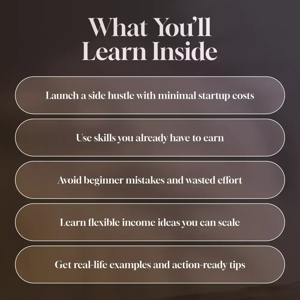 Investment-Friendly Side Hustles to Grow Your Income Without Breaking the Bank | Low-Cost Side Hustle Ideas PDF Guide | Budget-Friendly Hustles eBook Download