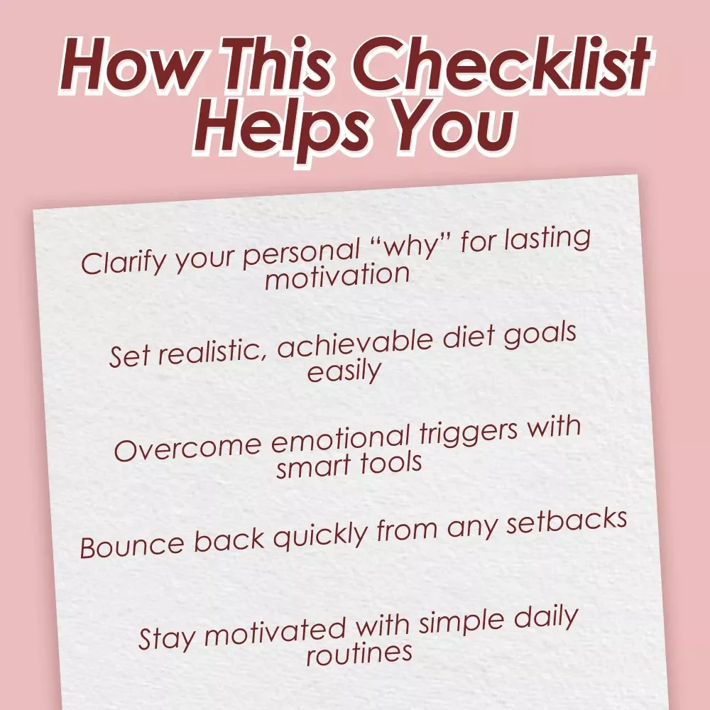 Motivation Mastery: Your Ultimate Diet Success Checklist | Digital Download for How to Motivate Myself to Diet