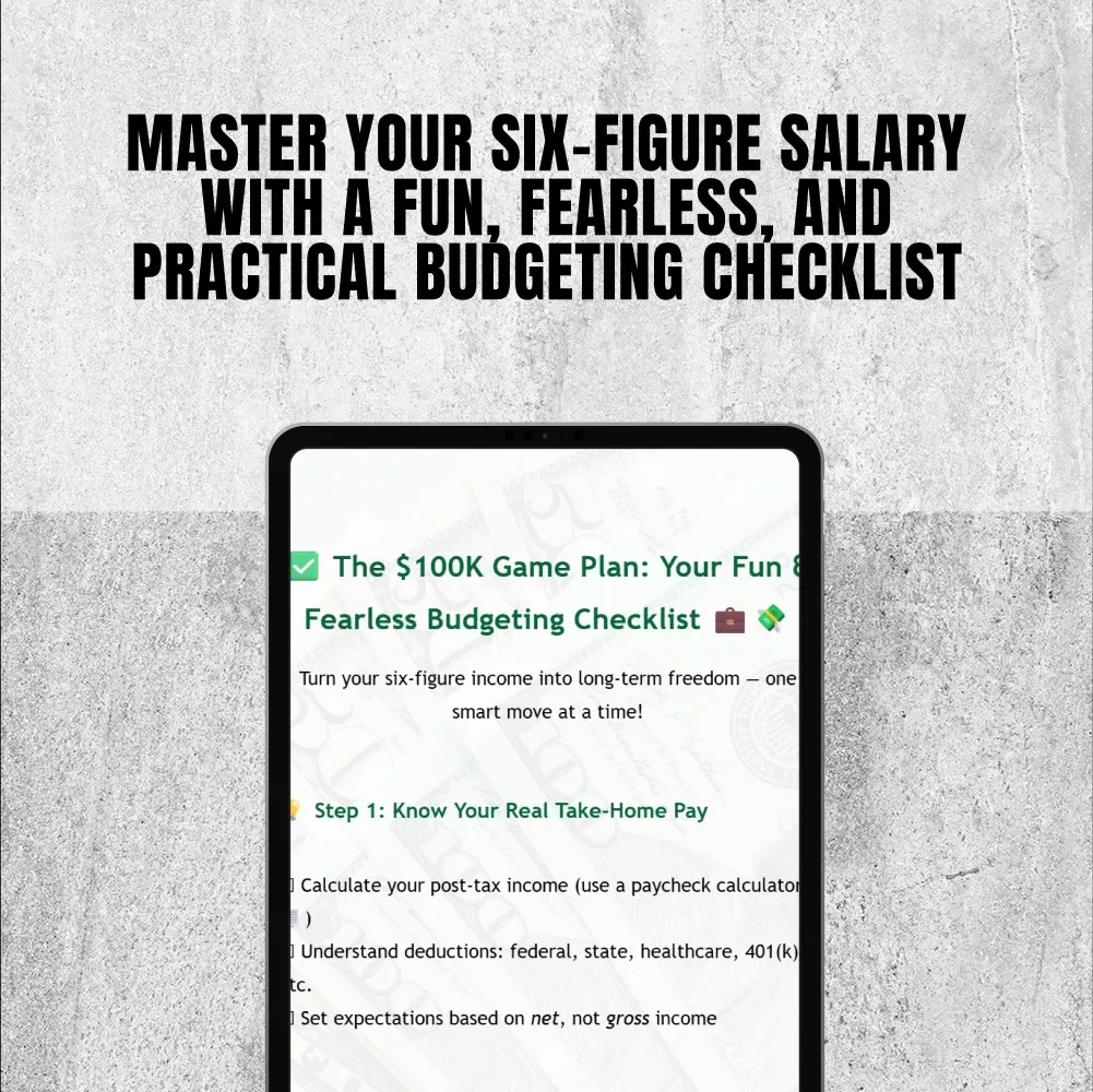 The $100K Game Plan: Your Fun & Fearless Budgeting Checklist | How to Budget 100K Salary | Digital Download Checklist