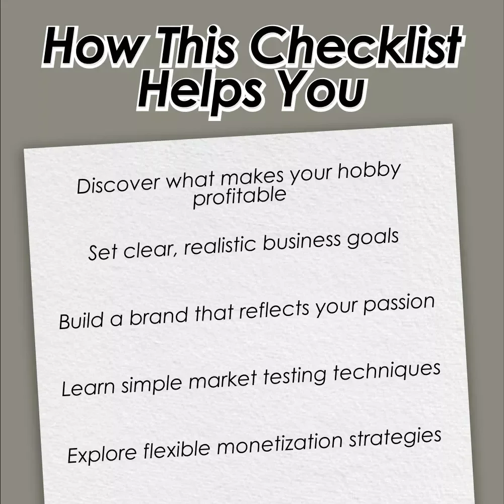 Your Hobby-to-Wealth Game Plan Checklist | Turn Your Hobby into a Wealth-Building Business | Digital Download PDF