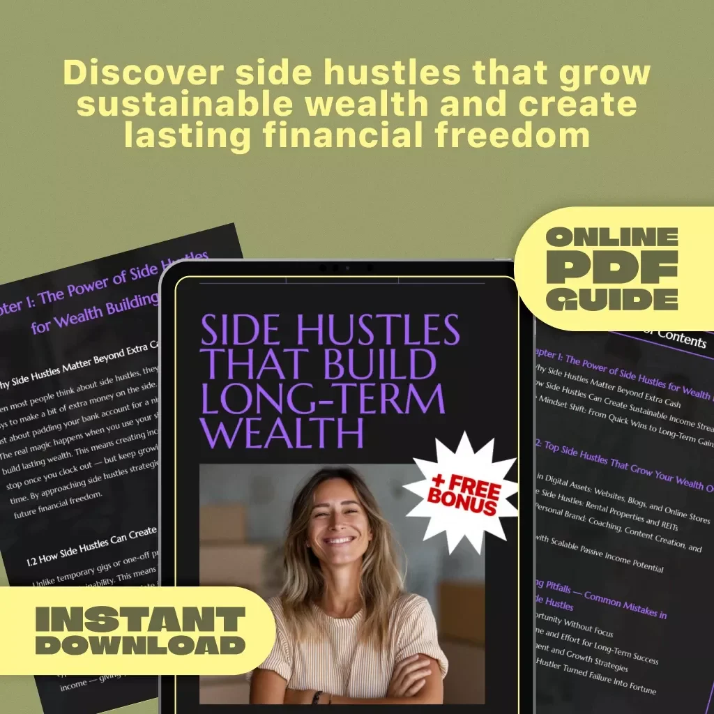 Side Hustles That Build Long-Term Wealth | Guide to Sustainable Income Streams | Passive Income & Wealth Building Digital Download