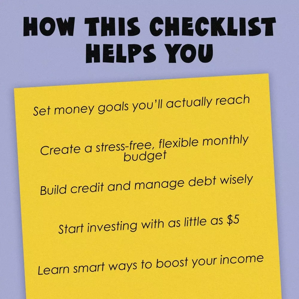 Your Ultimate Financial Freedom Checklist for Young Adults | Printable Financial Education for Young Adults | Digital Budget & Money Guide