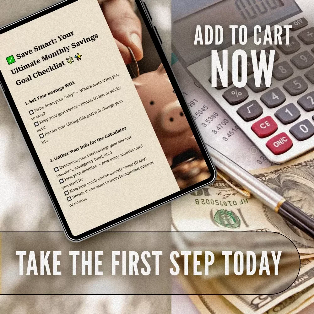 Save Smart: Your Ultimate Monthly Savings Goal Checklist | Digital Budget Planner | How Much to Save a Month Calculator Printable