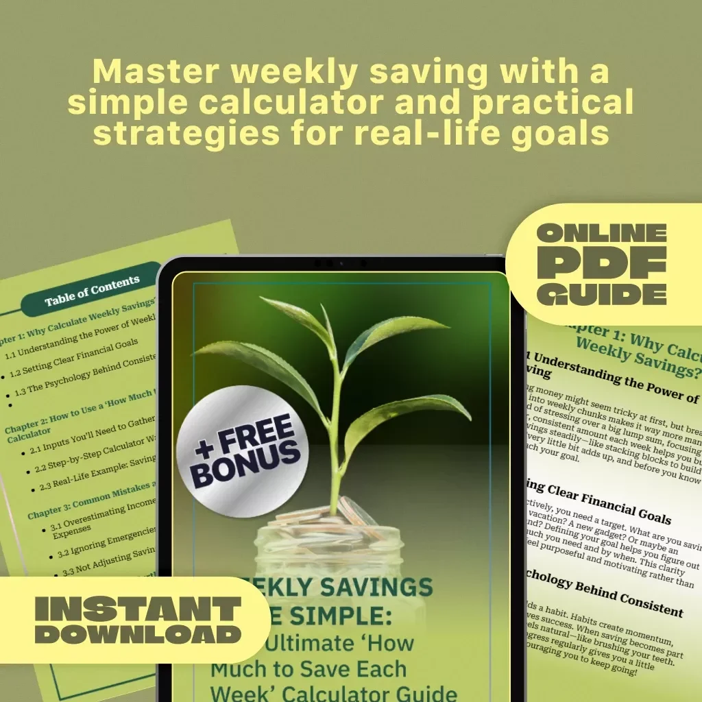 Weekly Savings Made Simple: Your Ultimate ‘How Much to Save Each Week’ Calculator Guide | Budgeting Printable | Financial Planning eBook | How Much Do I Need to Save a Week Calculator