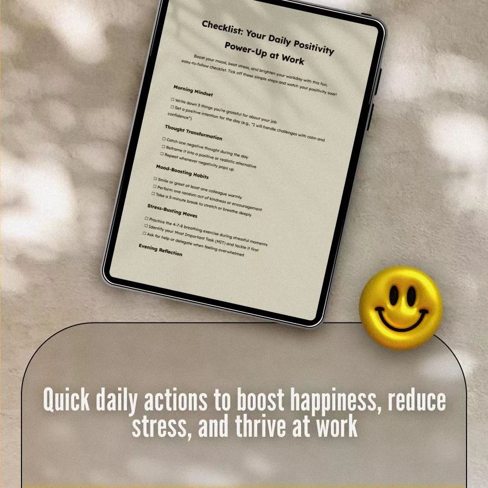 Checklist: Your Daily Positivity Power-Up at Work – Digital Download | How Do I Stay Positive at Work | Mindset Boost | Stress Relief