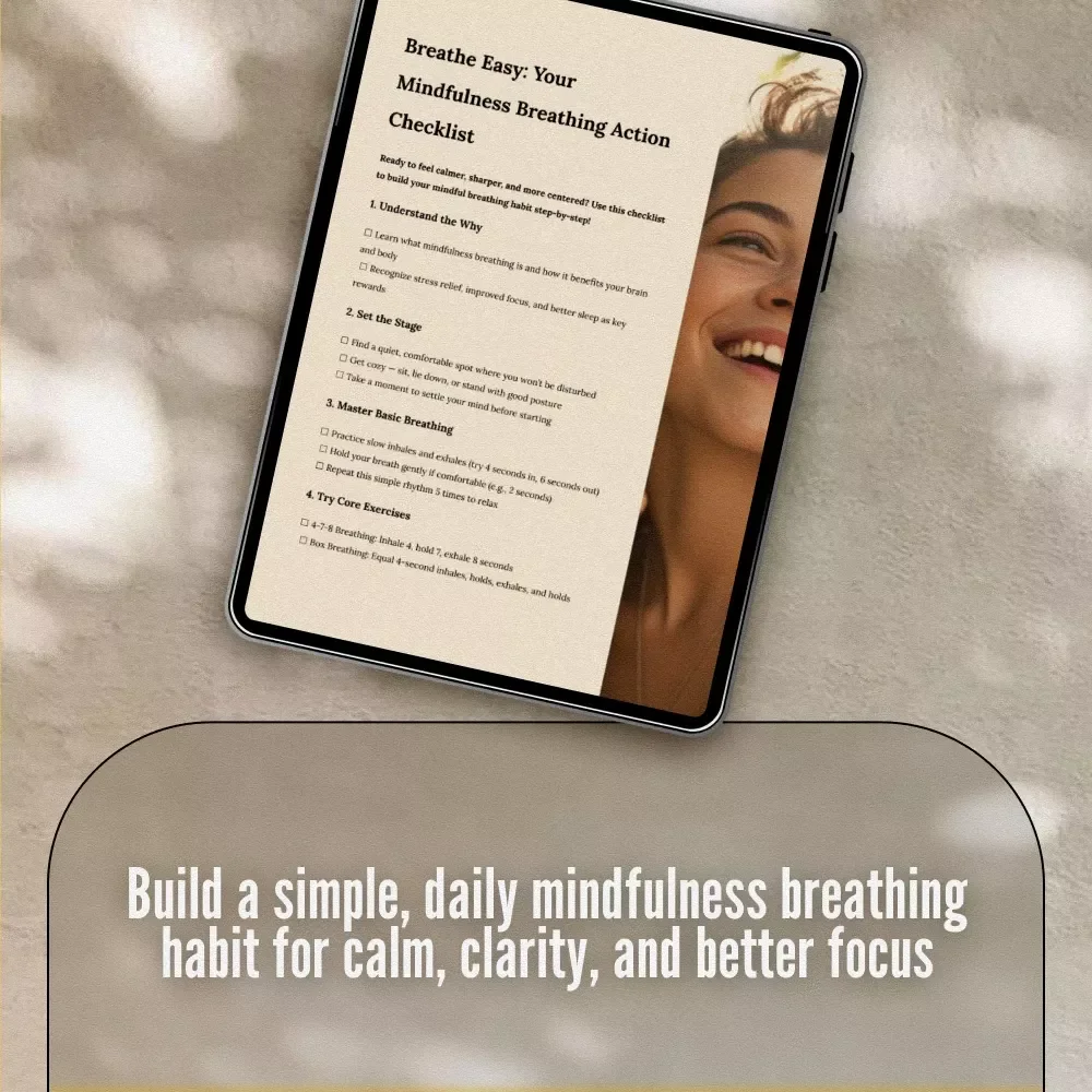 Breathe Easy: Your Mindfulness Breathing Action Checklist | Mindfulness Breathing Exercises PDF | Calm & Focused Daily Breathing Routine