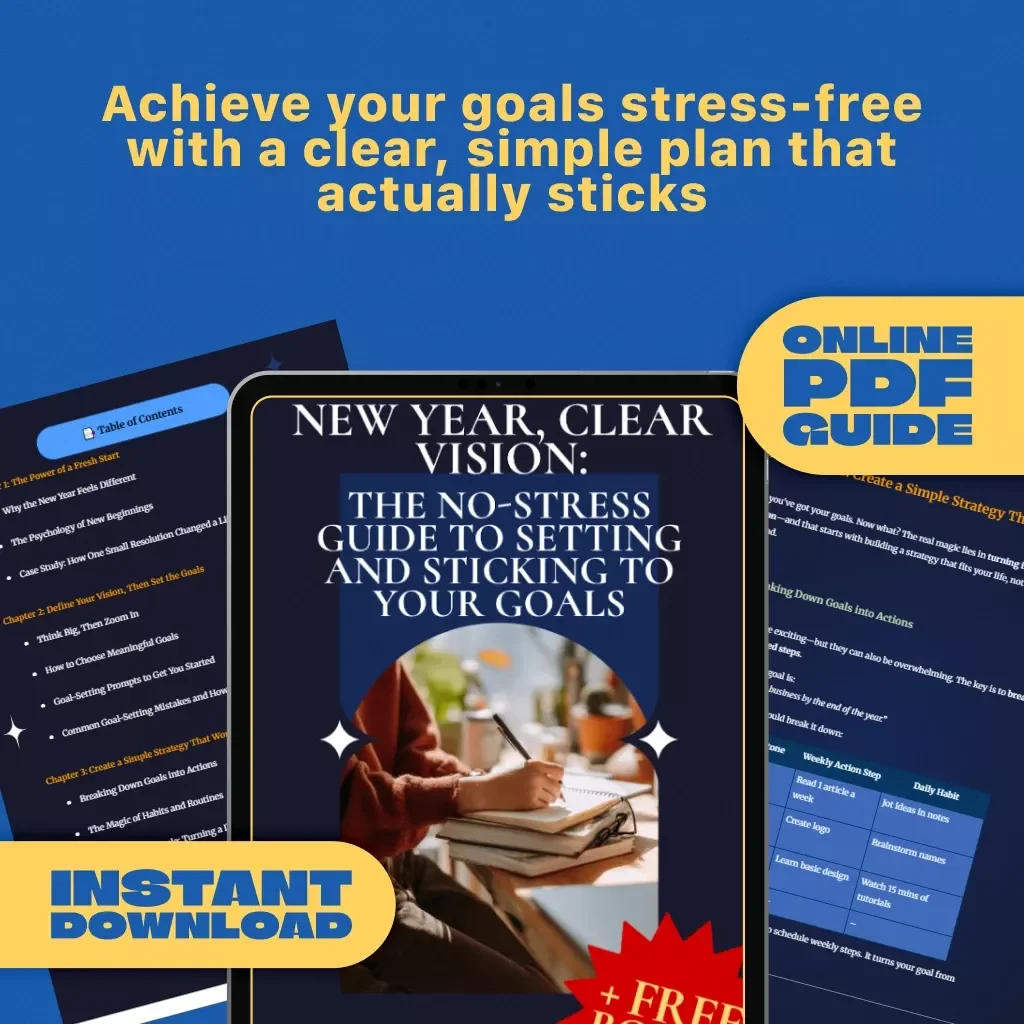 New Year, Clear Vision: The No-Stress Guide to Setting and Sticking to Your Goals | How to Set Goals for a New Year | Goal-Setting eBook & Digital Planner