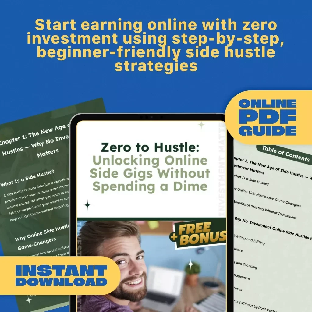 Zero to Hustle: Unlocking Online Side Gigs Without Spending a Dime | Guide to Online Side Hustles with No Investment, Digital Download PDF