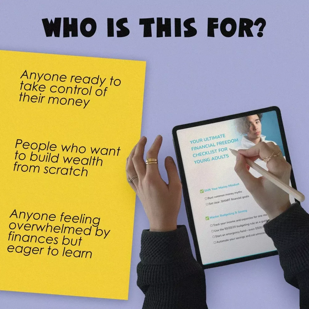 Your Ultimate Financial Freedom Checklist for Young Adults | Printable Financial Education for Young Adults | Digital Budget & Money Guide