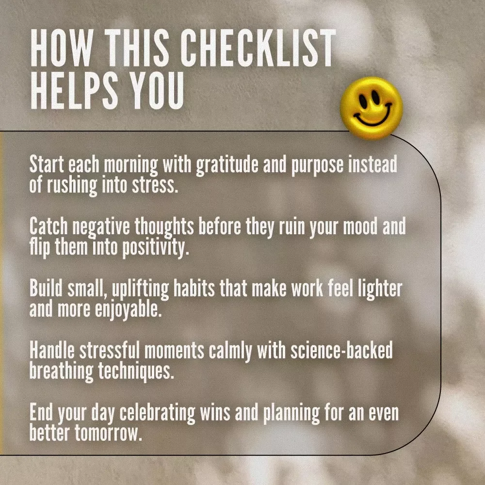 Checklist: Your Daily Positivity Power-Up at Work – Digital Download | How Do I Stay Positive at Work | Mindset Boost | Stress Relief