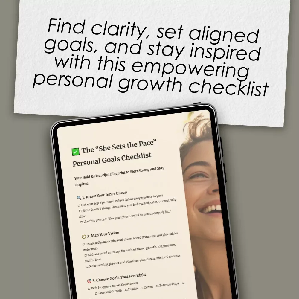 The “She Sets the Pace” Personal Goals Checklist – Empowering Digital Checklist for Personal Goals for a Woman | Self-Growth, Habits, & Daily Inspiration