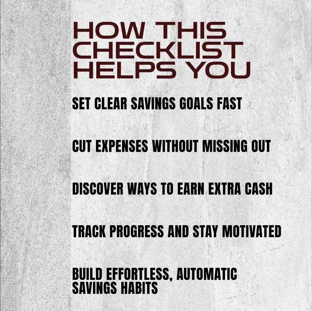 The Ultimate Savings Checklist: Simple Steps to Save Smarter, Not Harder | Best Way to Save Money Without Spending It | Digital Budget Planner & Money Guide