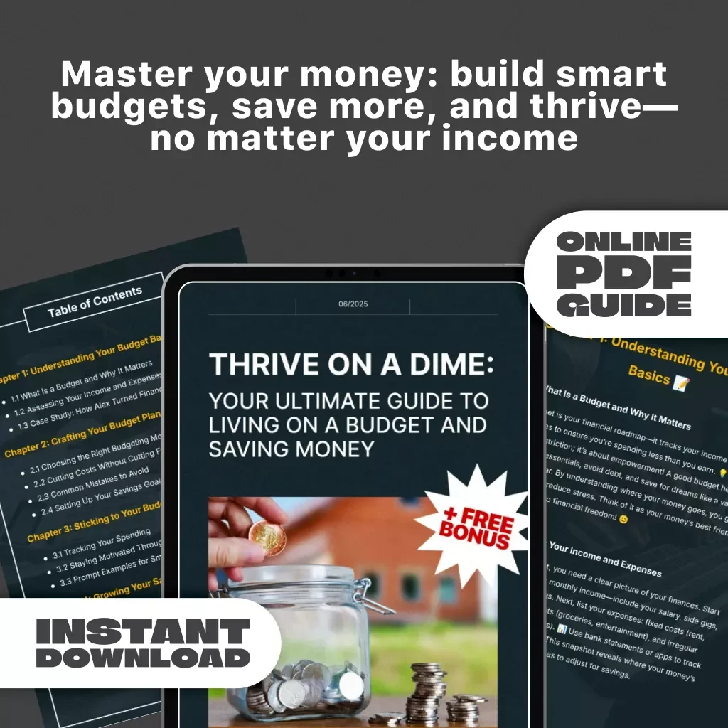 Thrive on a Dime: Your Ultimate Guide to Living on a Budget and Saving Money | Digital Budgeting Guide | How to Live on a Budget and Save Money eBook