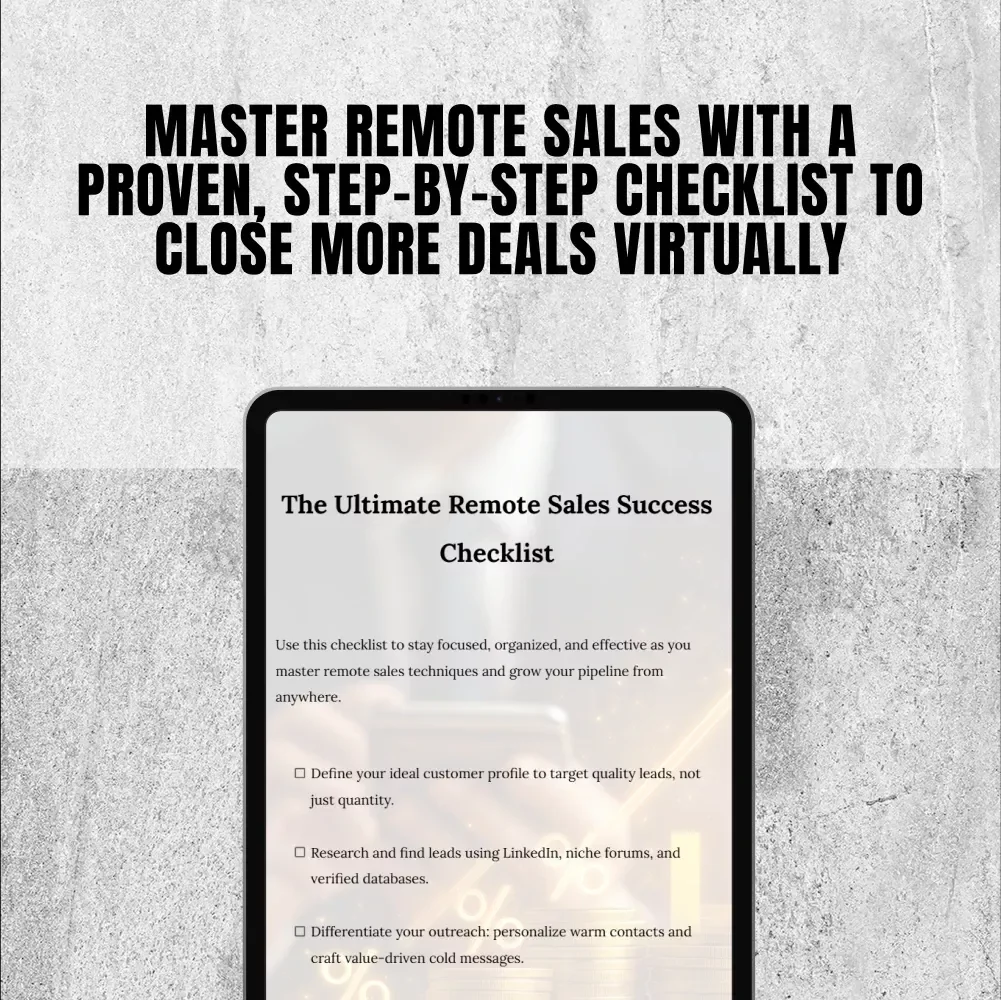 The Ultimate Remote Sales Success Checklist | Digital Download for Remote Sales Techniques, Virtual Selling, and Lead Generation