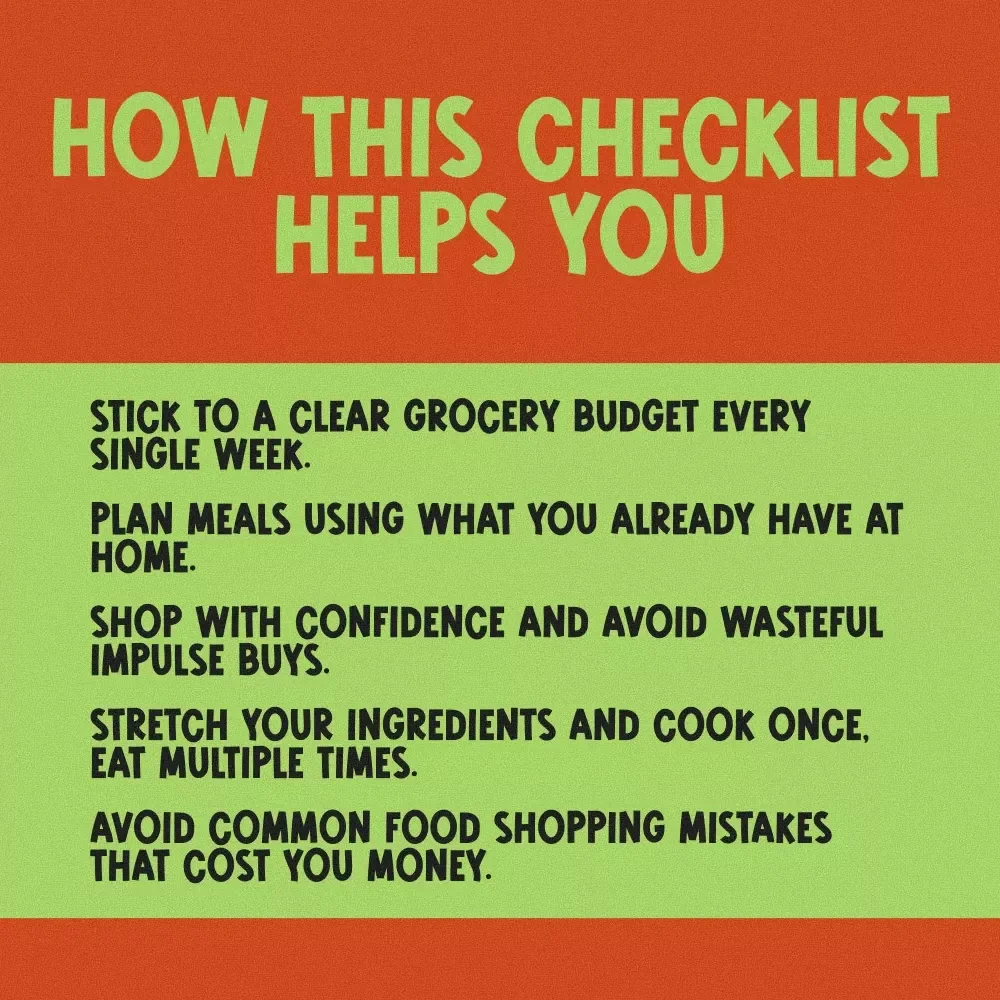 The Ultimate Budget Food Shopping Checklist: Save Smart, Eat Well | Printable Digital Guide to Food Shop on a Budget, Meal Plan & Grocery List
