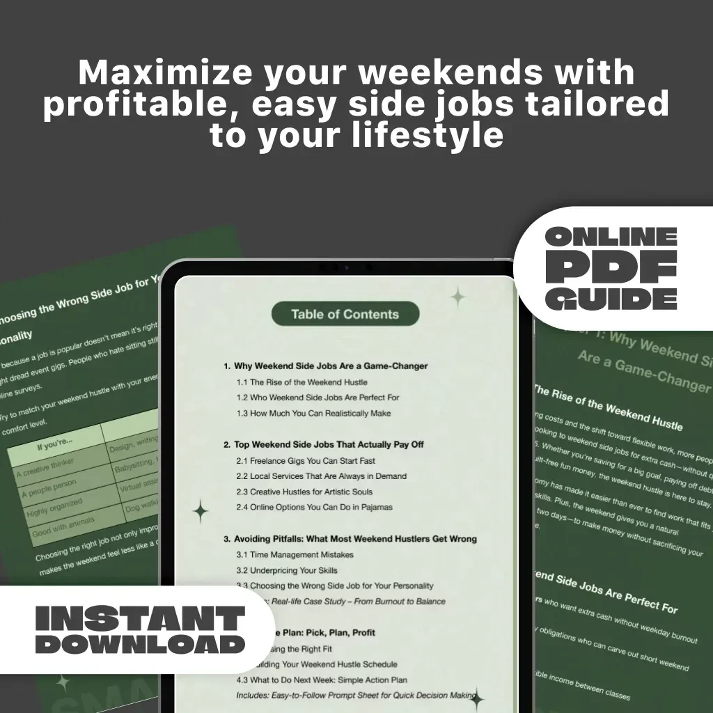 Weekend Wins: Smart Side Jobs for Quick Extra Income | Guide for Weekend Side Jobs for Extra Income | Easy Downloadable Hustle Tips