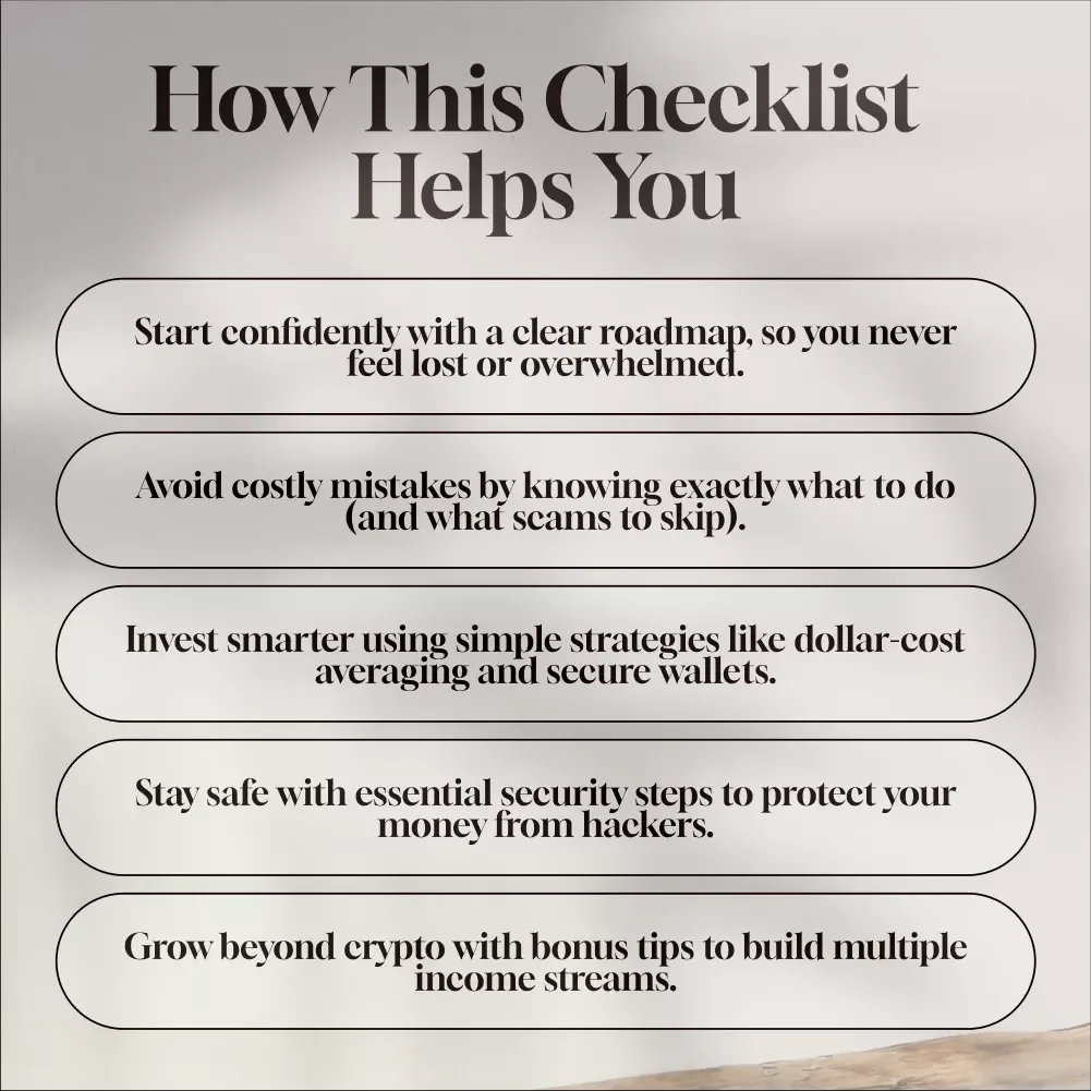 Crypto Kickstart Checklist: Your No-Nonsense Launchpad to Smart Investing – Beginner Crypto Investing Guide – Digital Download