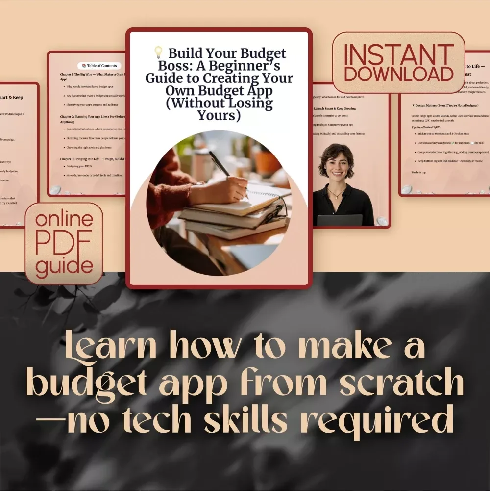 Build Your Budget Boss: A Beginner’s Guide to Creating Your Own Budget App (Without Losing Yours) | How to Make a Budget App PDF Guide for Beginners, Digital Download
